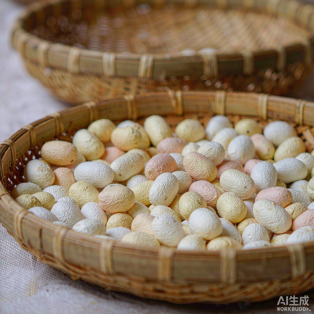 竹筛里的蚕茧
